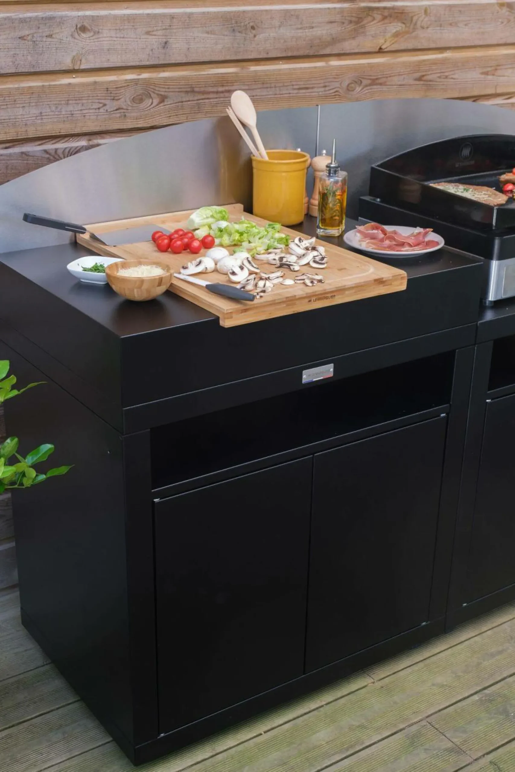 Cuisines D'Extérieur>Camif LE MARQUIER Cuisine d'Extérieur 2 Éléments avec Crédence en Acier - Noir