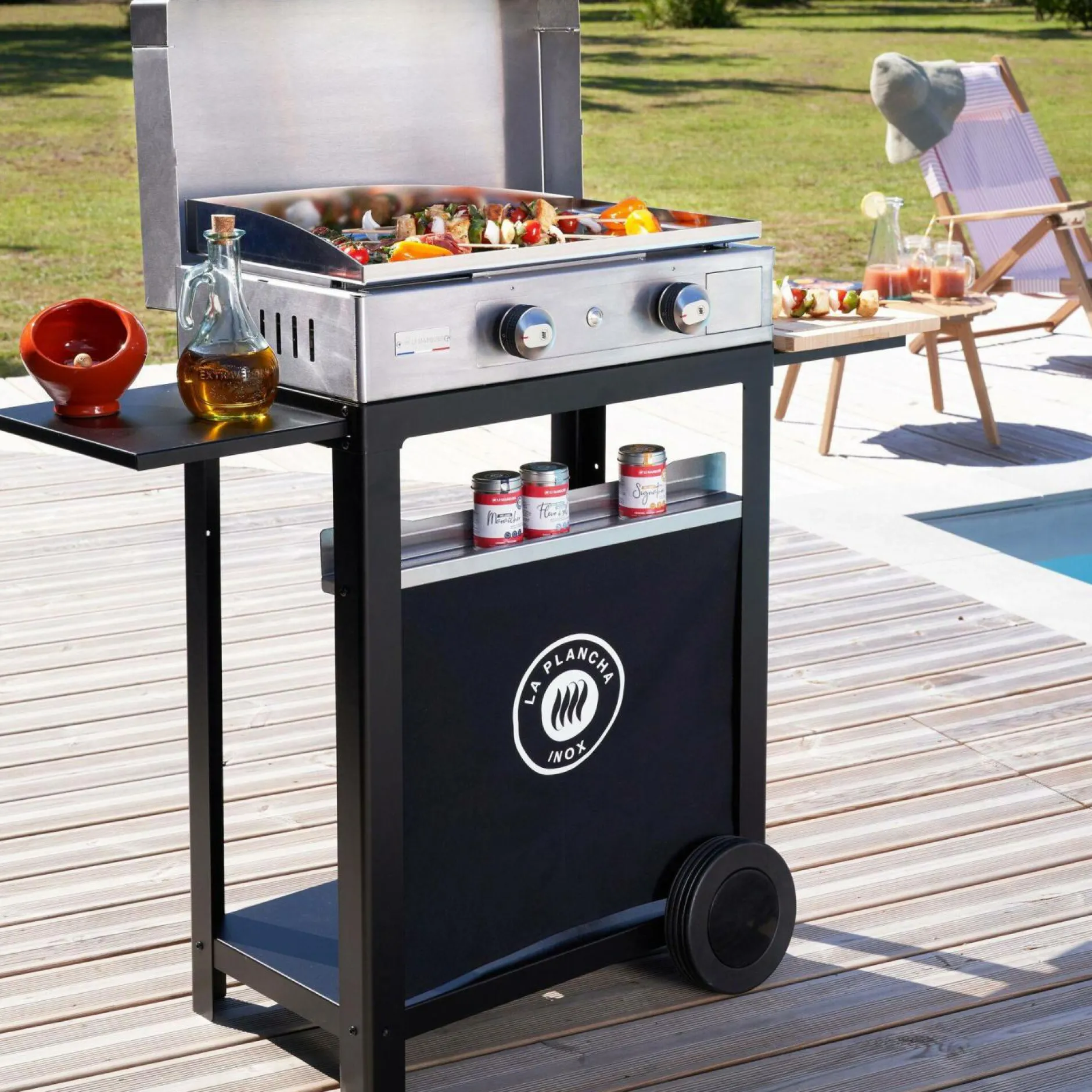 Ensembles Planchas Et Dessertes>Camif LE MARQUIER Ensemble Plancha, Chariot et Couvercle La Plancha Inox Gaz 260