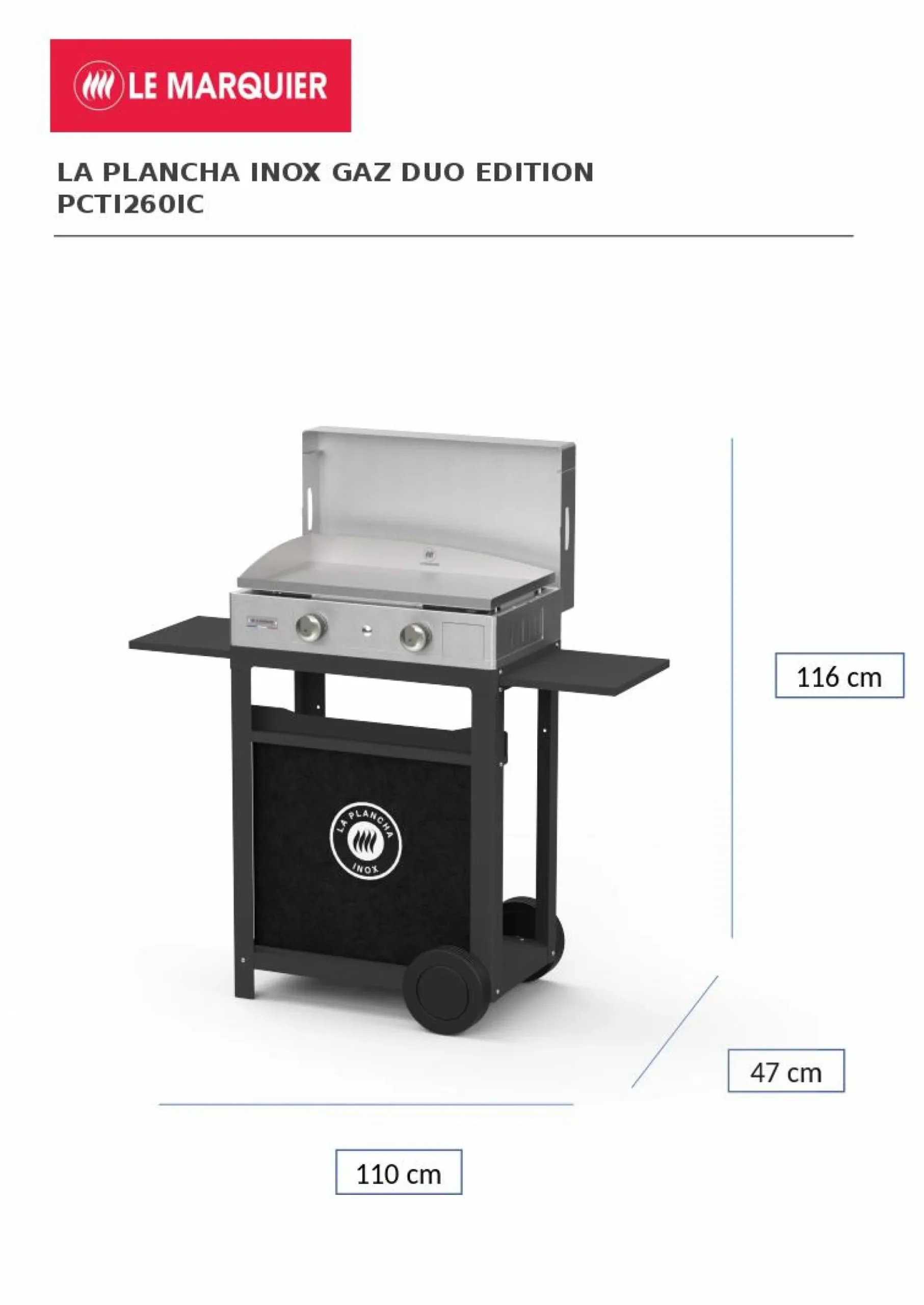 Ensembles Planchas Et Dessertes>Camif LE MARQUIER Ensemble Plancha, Chariot et Couvercle La Plancha Inox Gaz 260