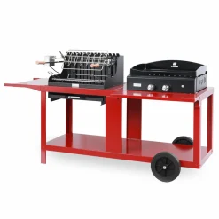 Ensembles Planchas Et Dessertes|Barbecues>Camif LE MARQUIER Ensemble plancha et barbecue sur chariot Mendy-Alde Baia - Rouge Basque