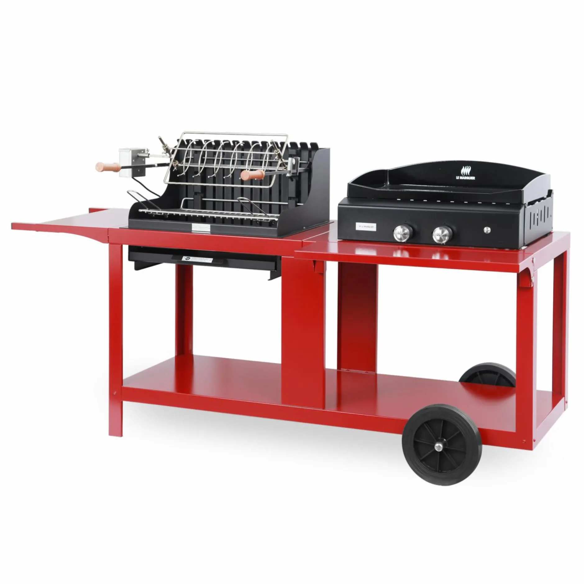 Ensembles Planchas Et Dessertes|Barbecues>Camif LE MARQUIER Ensemble plancha et barbecue sur chariot Mendy-Alde Baia - Rouge Basque
