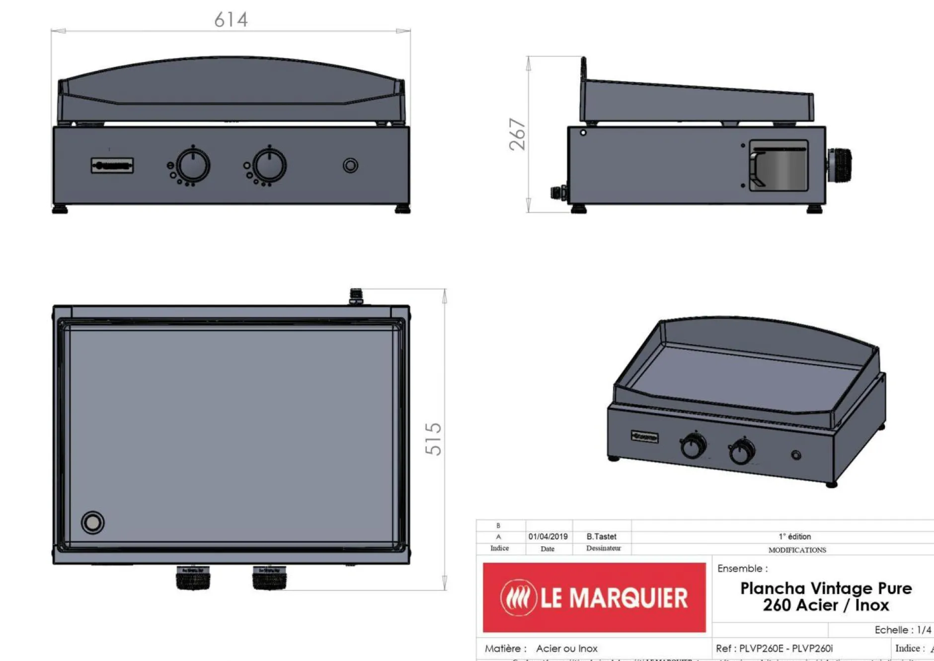 Planchas>Camif LE MARQUIER Plancha Gaz Pure 260 en Acier Noir