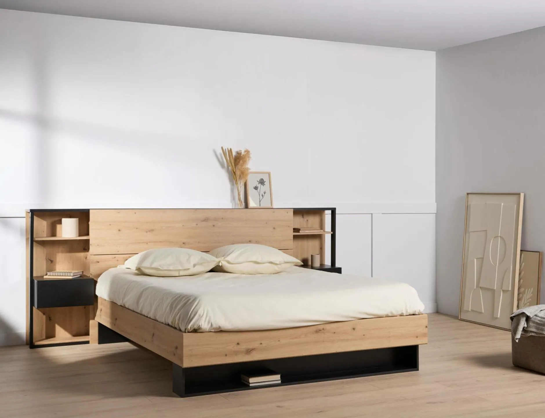 Lits Avec Rangement|Lits Avec Rangement>Camif Lit avec tiroir de rangement en option Paris - - 160 x 200 cm Bois/Noir