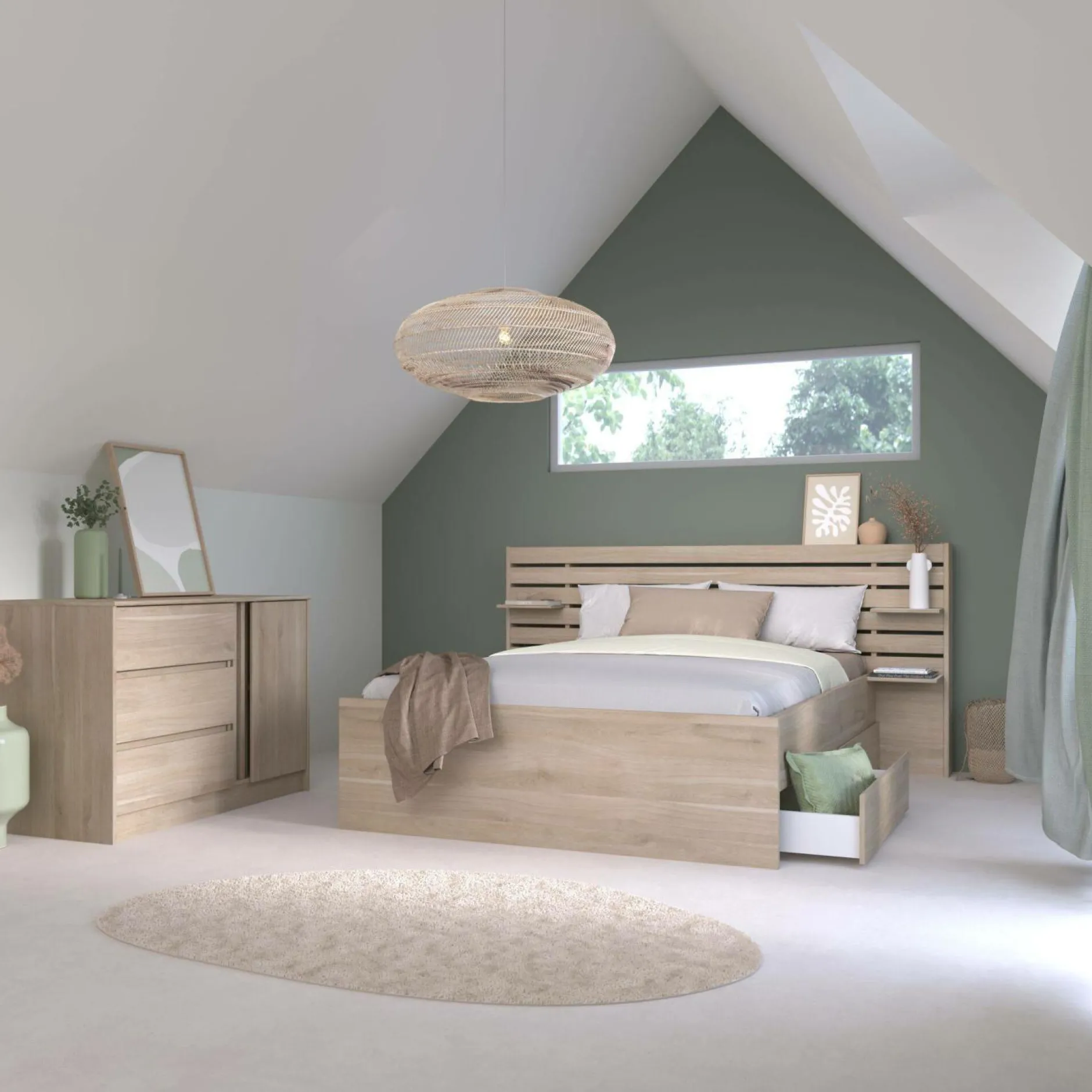 Lits Avec Rangement|Lits Avec Rangement>Camif Lit avec tiroirs de rangement en option Palmyre - 140 x 200 cm