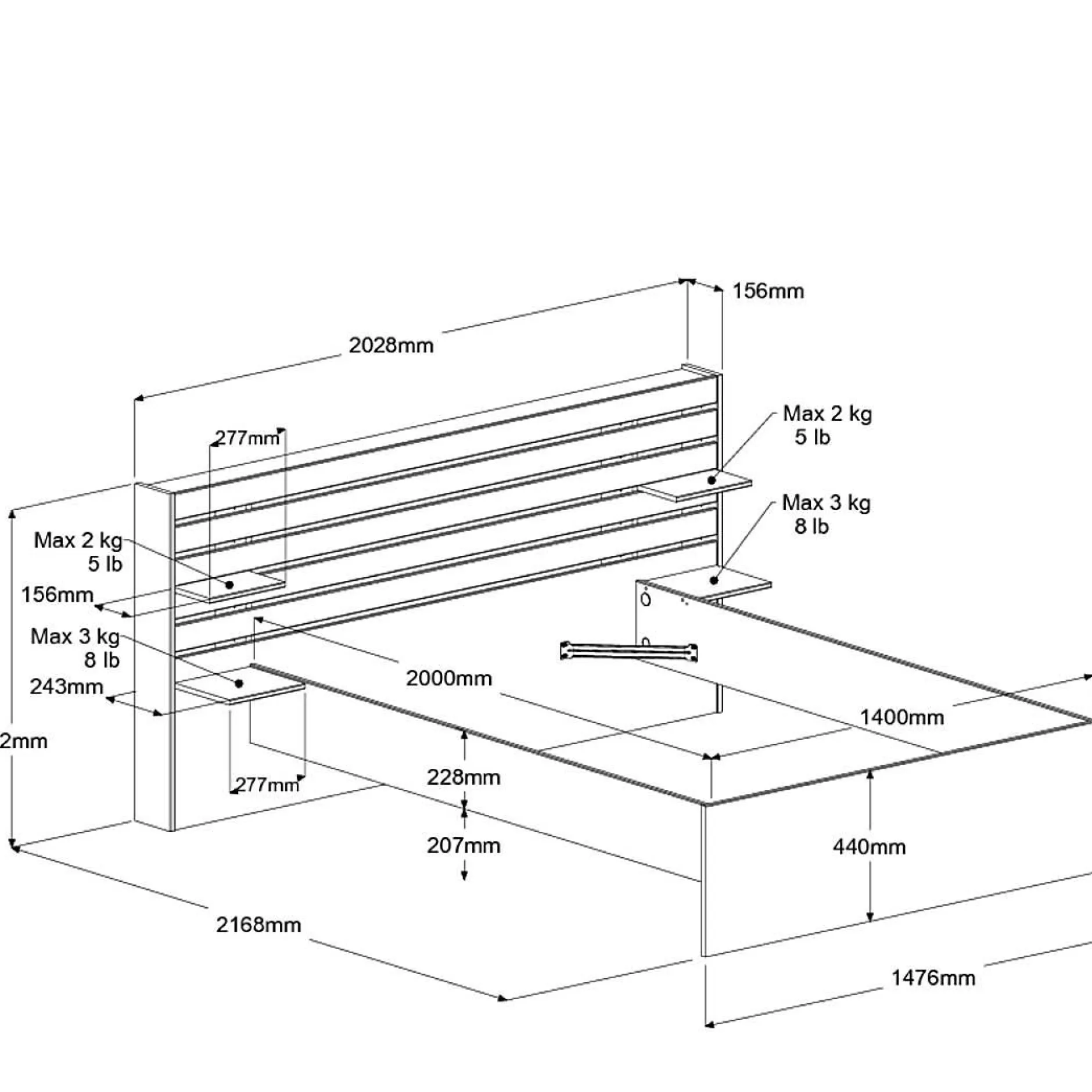Lits Avec Rangement|Lits Avec Rangement>Camif Lit avec tiroirs de rangement en option Palmyre - 140 x 200 cm