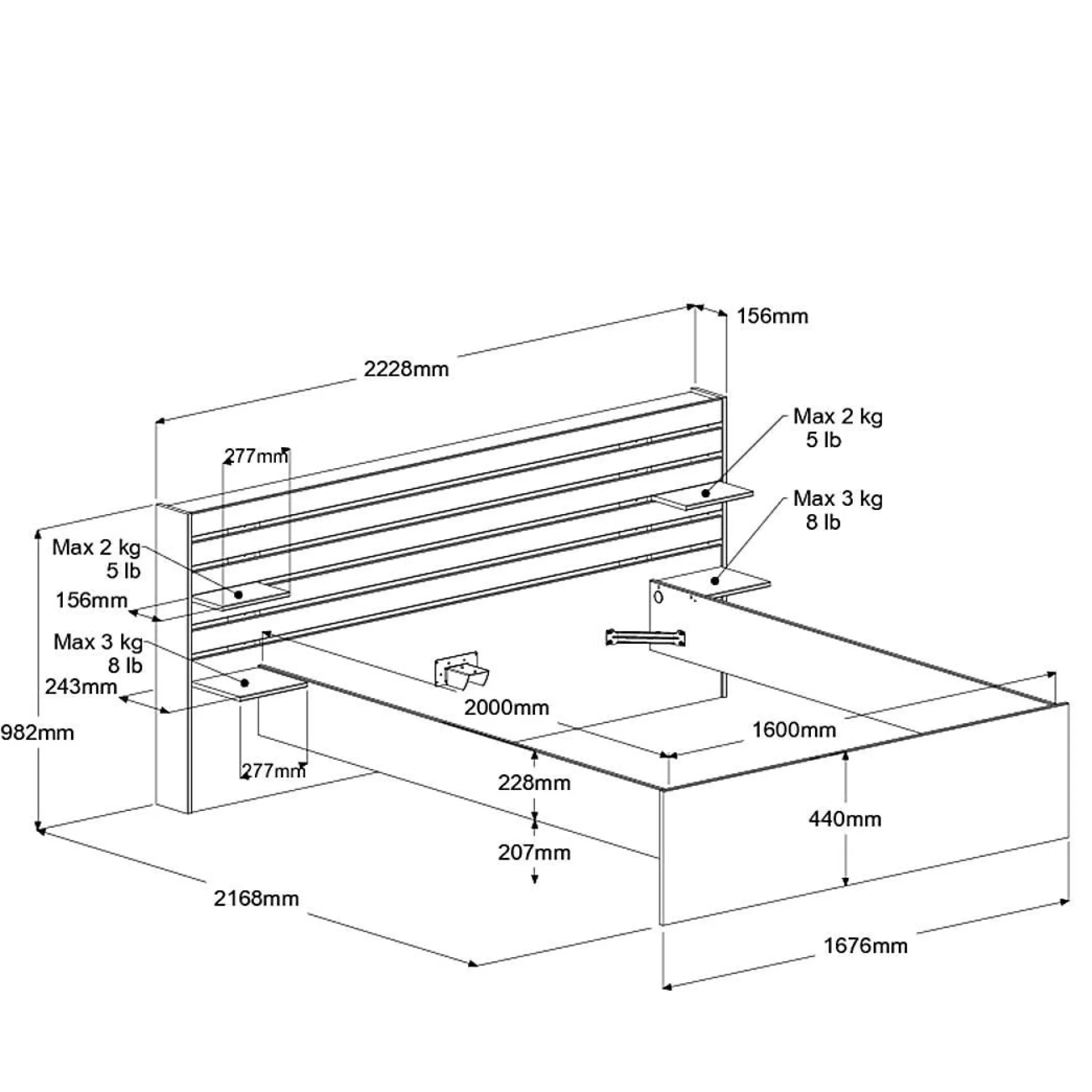 Lits Avec Rangement|Lits Avec Rangement>Camif Lit avec tiroirs de rangement en option Palmyre - 160 x 200 cm