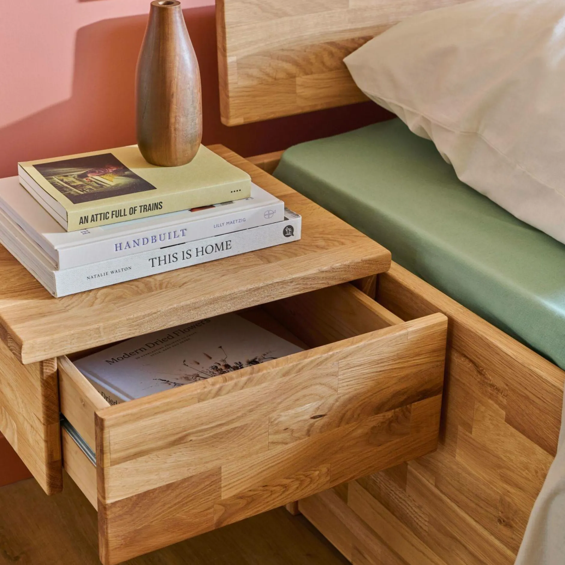 Lits Avec Rangement|Lits Avec Rangement>Camif Lit avec tête de lit et rangement en option chêne massif Charly - 160 x 200 cm