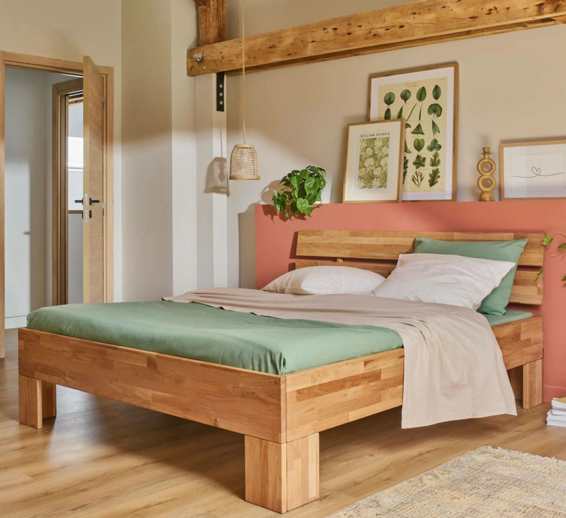 Lits Avec Rangement|Lits Avec Rangement>Camif Lit avec tête de lit et rangement en option chêne massif Charly - 160 x 200 cm