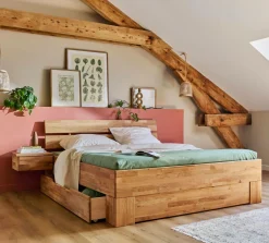 Lits Avec Rangement|Lits Avec Rangement>Camif Lit avec tête de lit et rangement en option chêne massif Charly - 140 x 190 cm