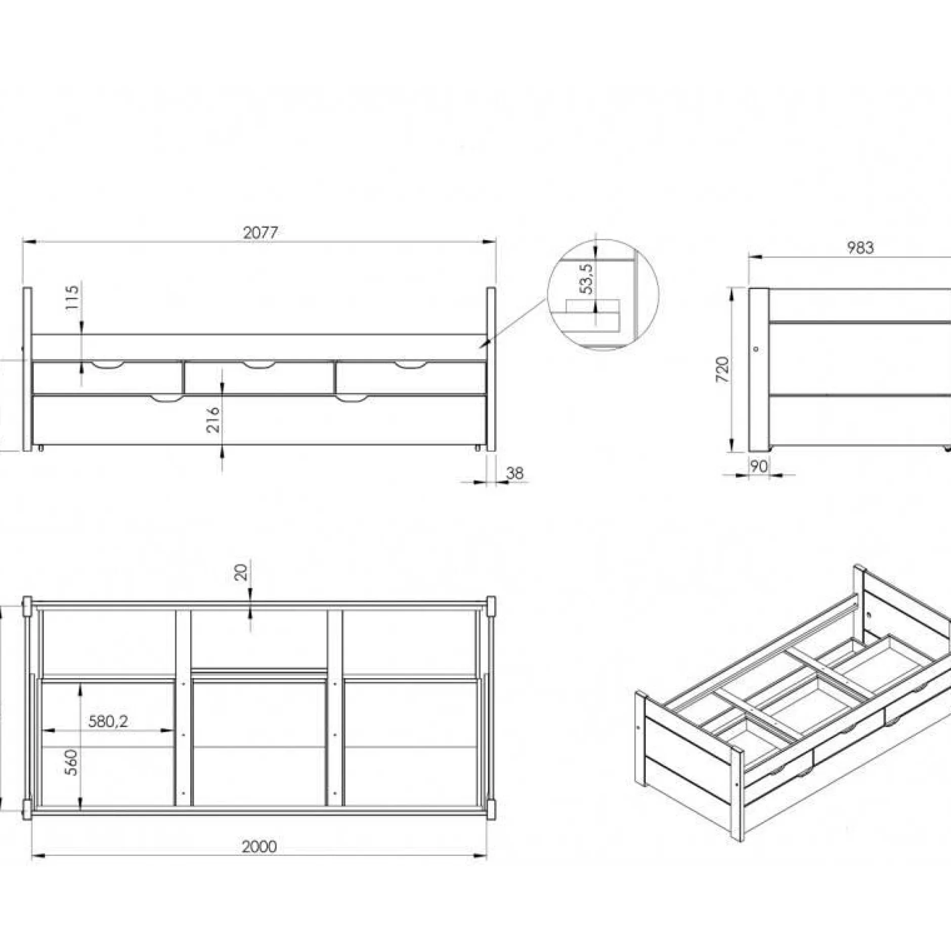 Chambres Enfant|Chambres Enfant>Camif Lit gigogne avec tiroirs Tom - Blanc