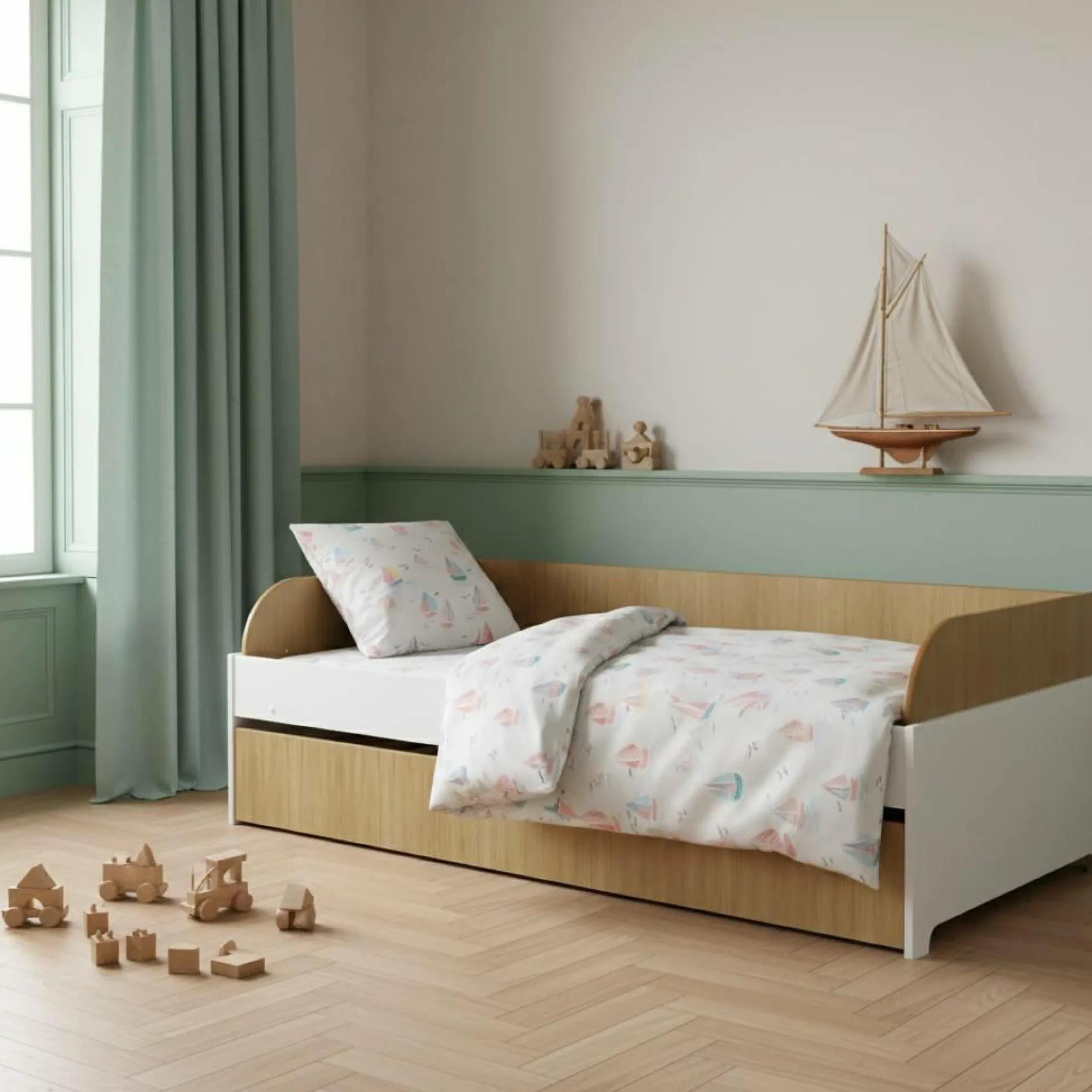 Chambres Enfant|Chambres Enfant>Camif Lit gigogne Séraphin - Blanc/Bois