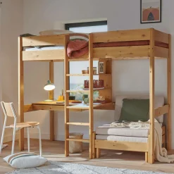 Chambres Enfant|Chambres Enfant>Camif Lit mezzanine + fauteuil extensible Tim - Miel