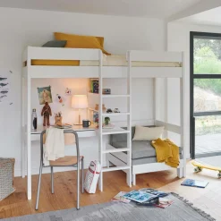 Lits Mezzanine|Chambres Enfant>Camif Lit mezzanine + fauteuil extensible Tim - Blanc