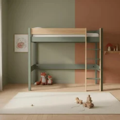 Lits Mezzanine|Chambres Enfant>Camif Lit mezzanine Sylvio - Kaki/Bois