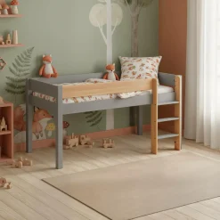 Chambres Enfant|Chambres Enfant>Camif Lit mi-hauteur Sylvio - Gris/Bois