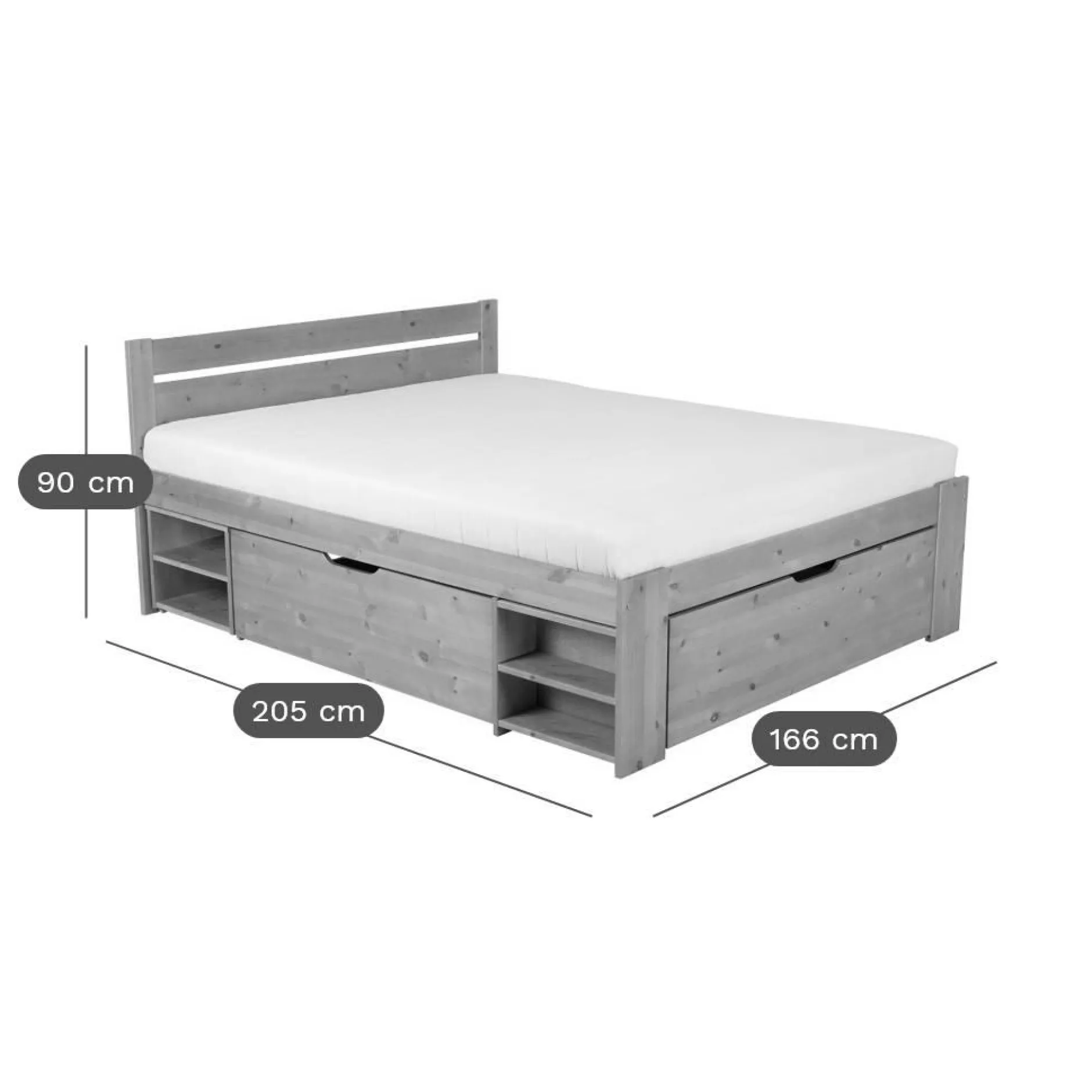 Lits Avec Rangement|Lits Avec Rangement>Camif Lit rangement bois massif Tara - - 160 x 200 cm Blanc