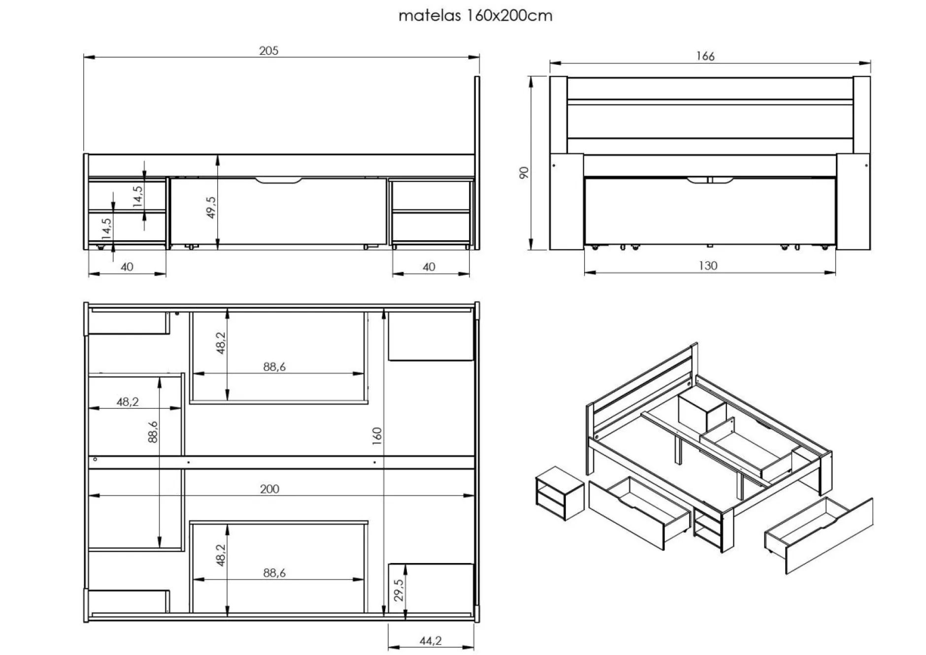 Lits Avec Rangement|Lits Avec Rangement>Camif Lit rangement bois massif Tara - - 160 x 200 cm Miel