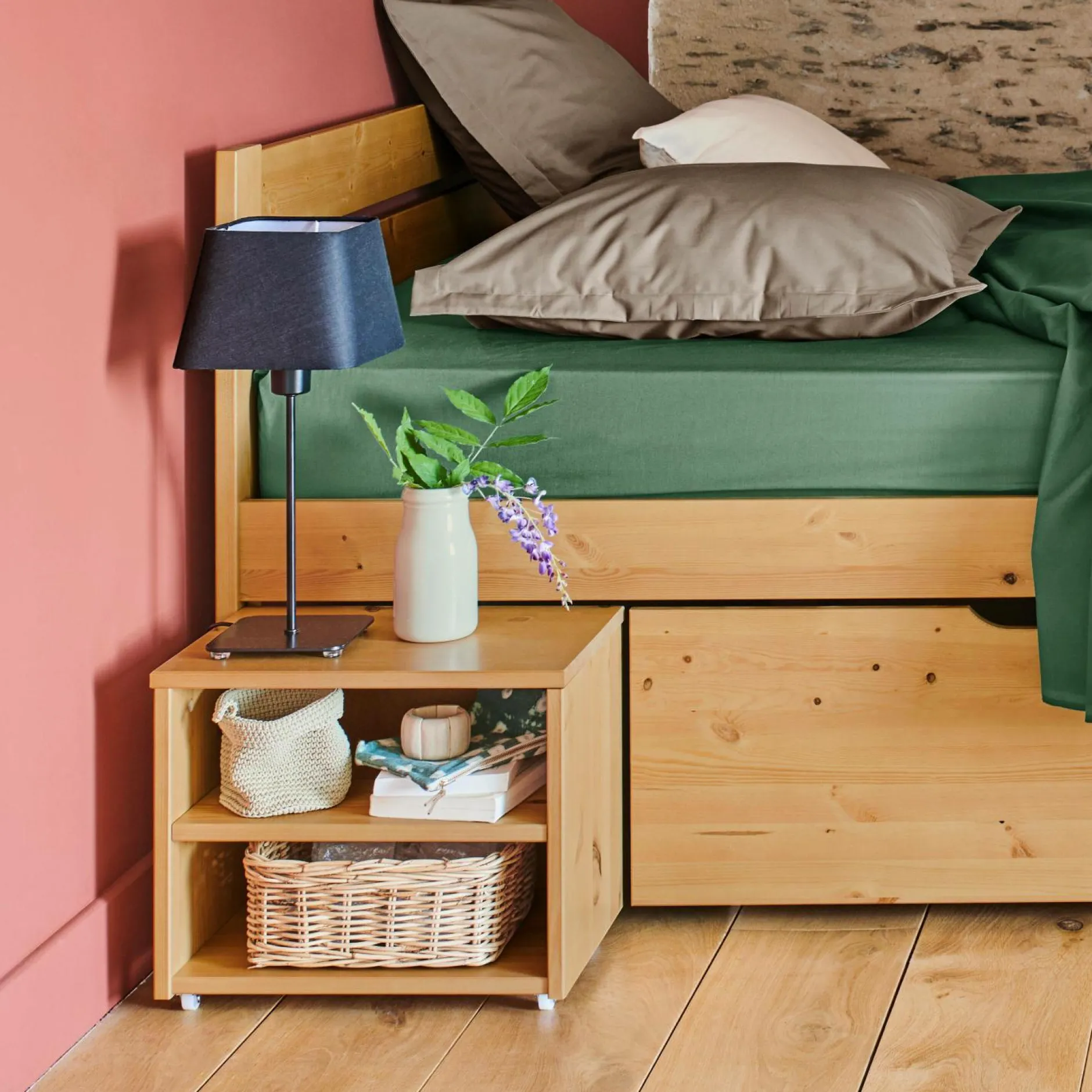 Lits Avec Rangement|Lits Avec Rangement>Camif Lit rangement bois massif Tara - - 160 x 200 cm Miel