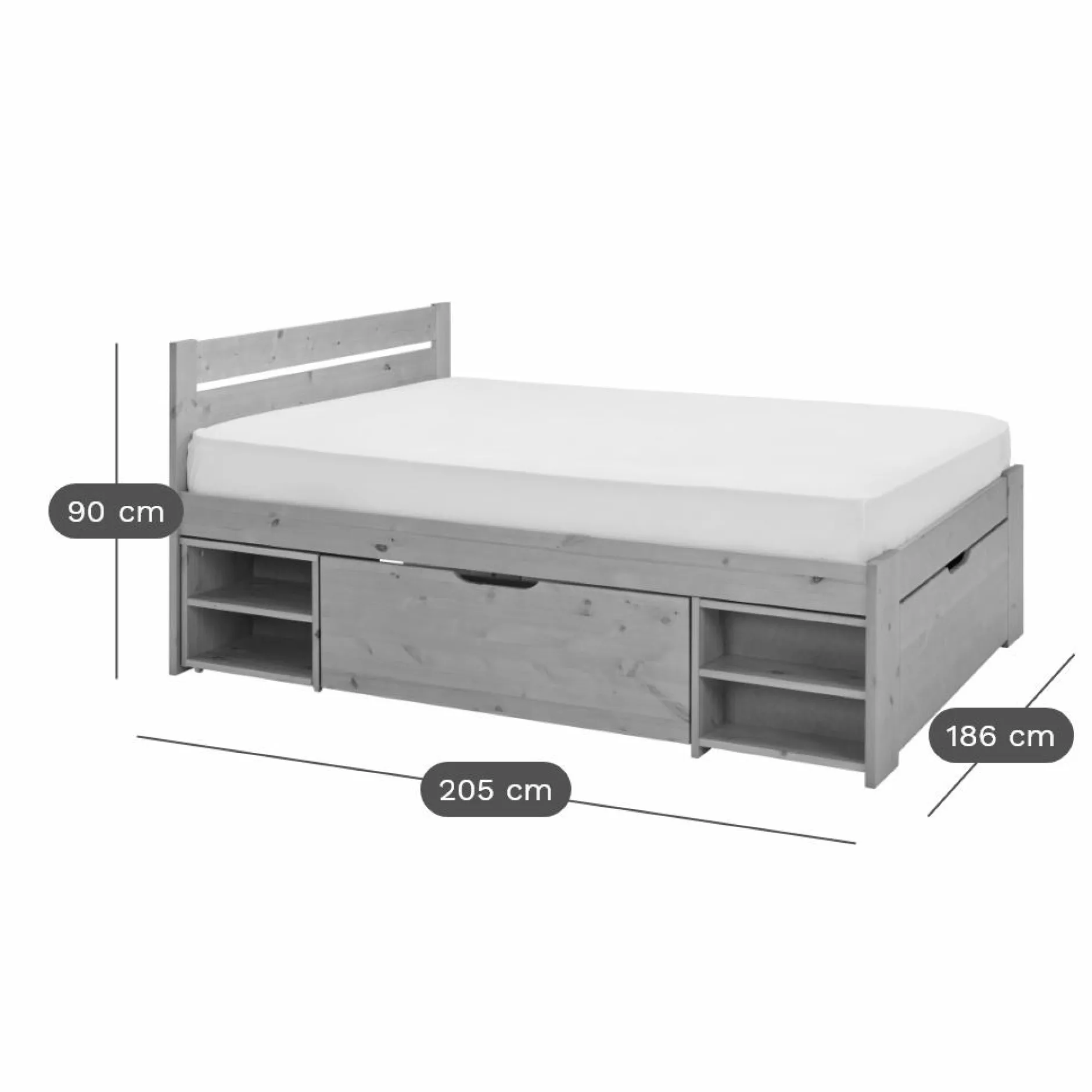 Lits Avec Rangement|Lits Avec Rangement>Camif Lit rangement bois massif Tara - - 180 x 200 cm Miel
