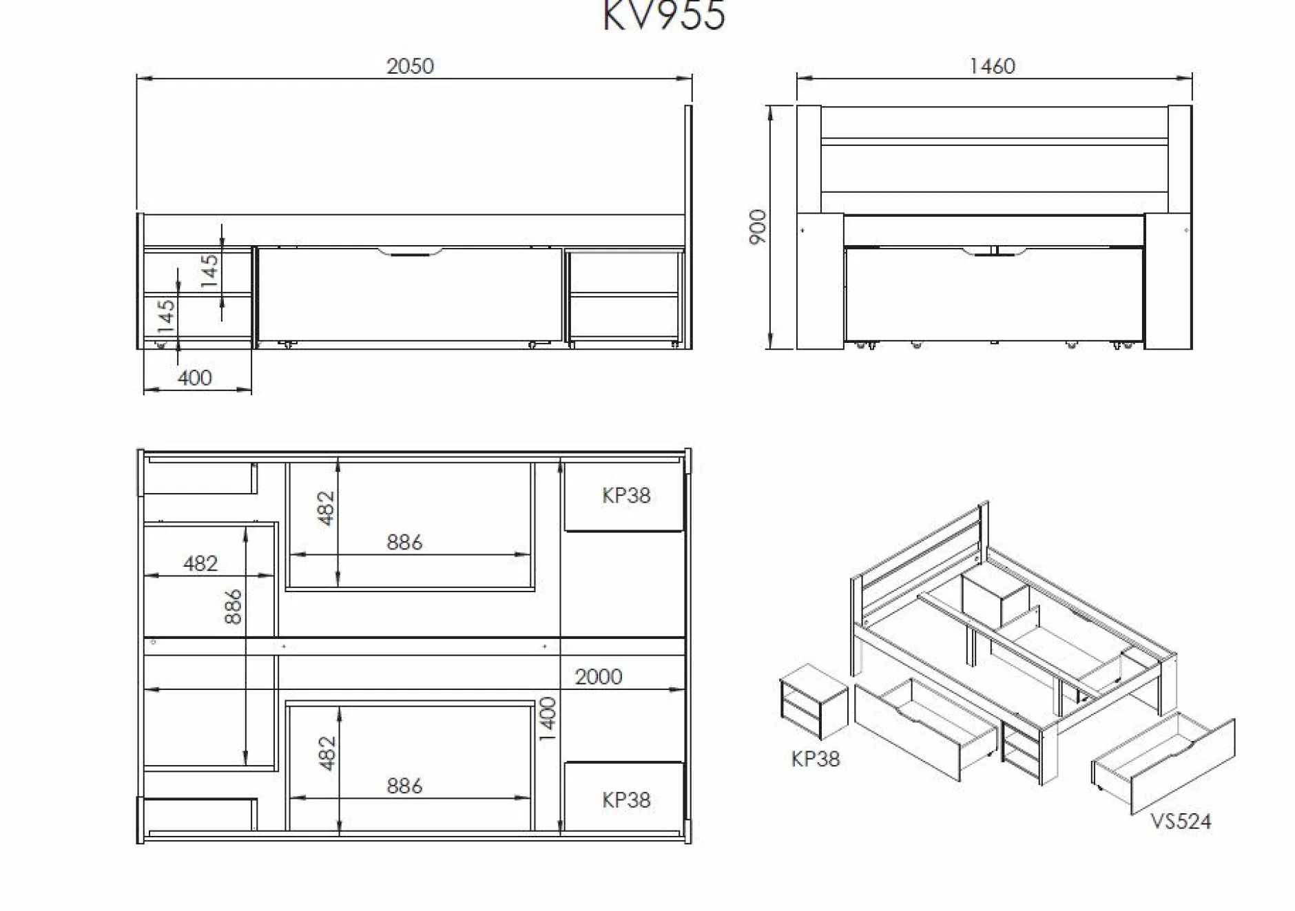 Lits Avec Rangement|Lits Avec Rangement>Camif Lit rangement bois massif Tara - - 140 x 200 cm Naturel