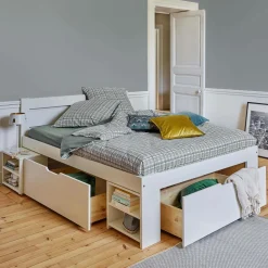 Lits Avec Rangement|Lits Avec Rangement>Camif Lit rangement bois massif Tara - - 140 x 190 cm Blanc