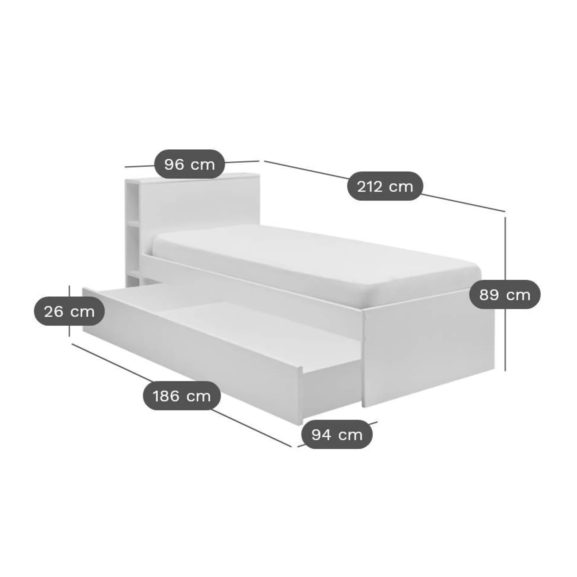 Chambres Enfant|Chambres Enfant>Camif Lit rangement bois massif Sebastian - Blanc