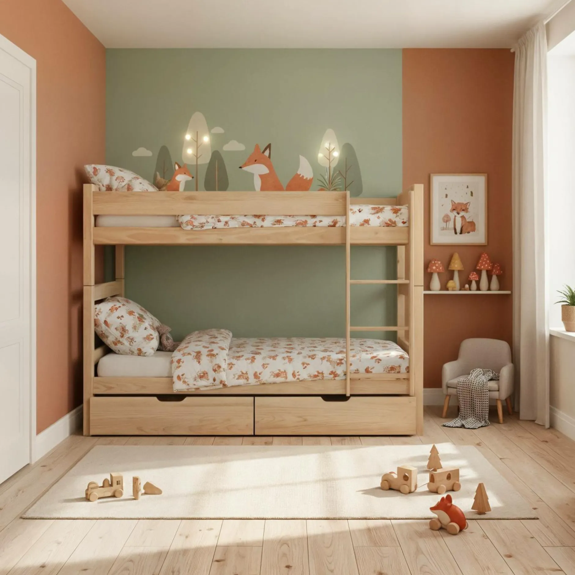 Chambres Enfant|Chambres Enfant>Camif Lits superposés séparables Iris+ lot de 2 tiroirs - Naturel