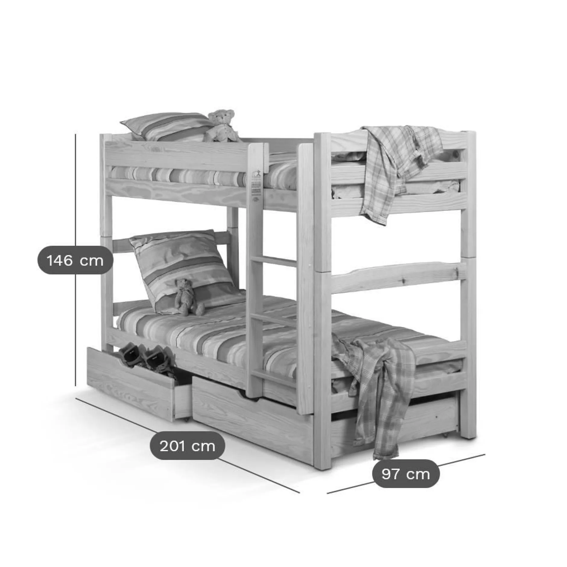 Chambres Enfant|Chambres Enfant>Camif Lits superposés séparables Iris+ lot de 2 tiroirs - Naturel