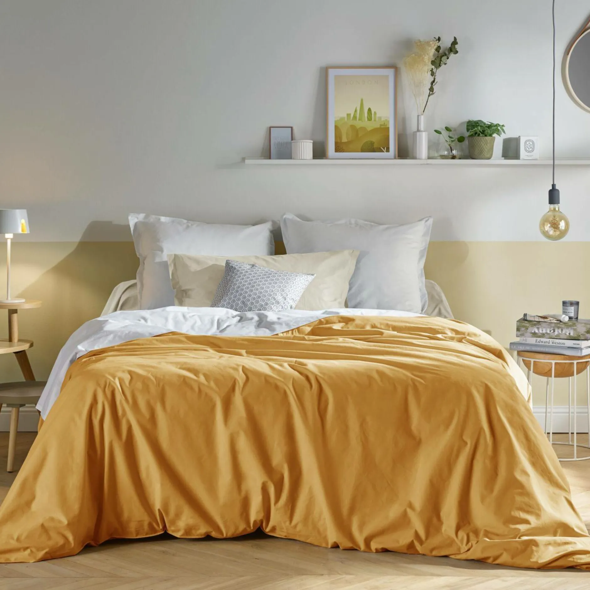 Draps Housse>Camif Lot de 2 draps housses bonnet 33 cm coton bio Fil & Sens - - 160 x 200 cm Jaune Curry