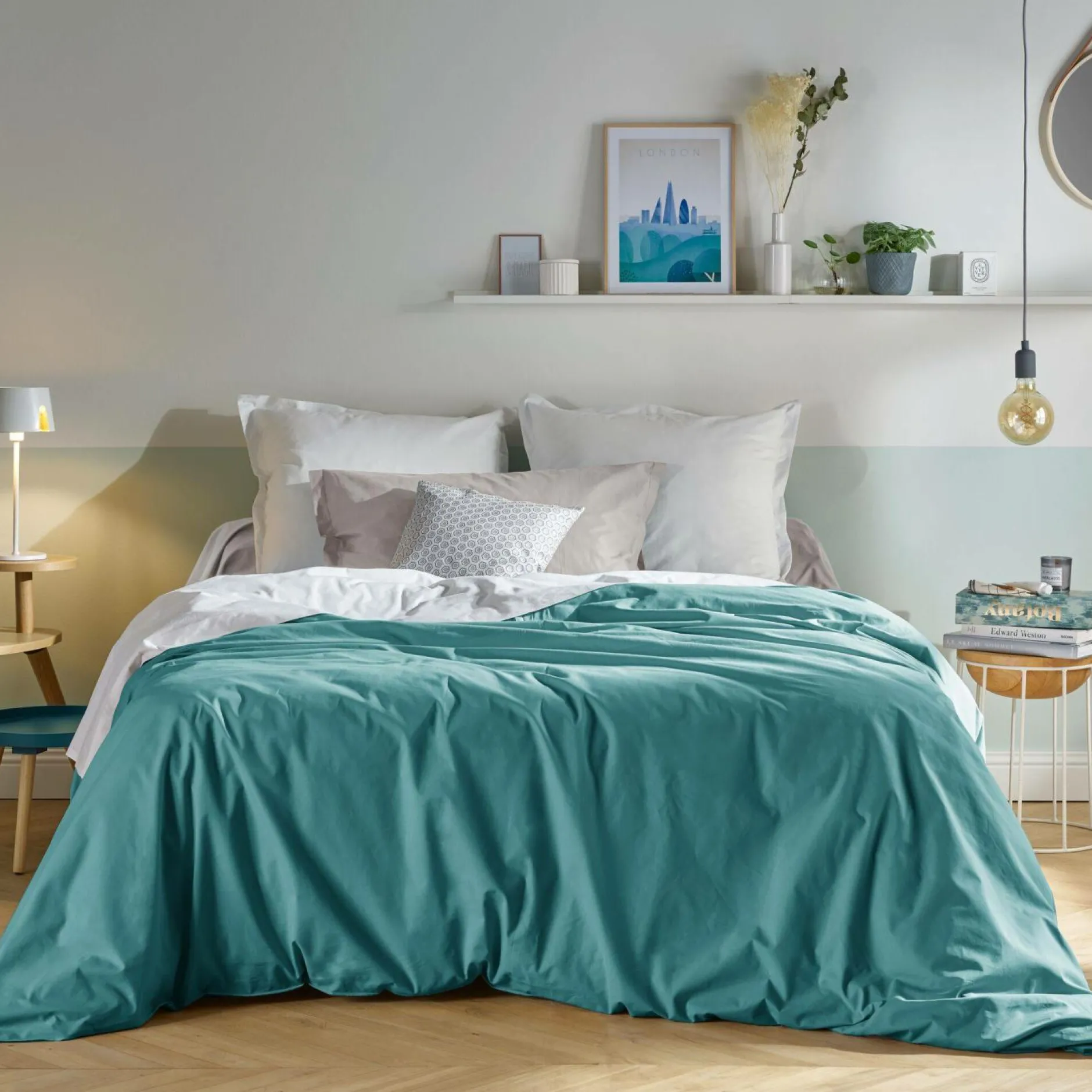 Draps Housse>Camif Lot de 2 draps housses bonnet 33 cm coton bio Fil & Sens - - 160 x 200 cm Bleu Lagon