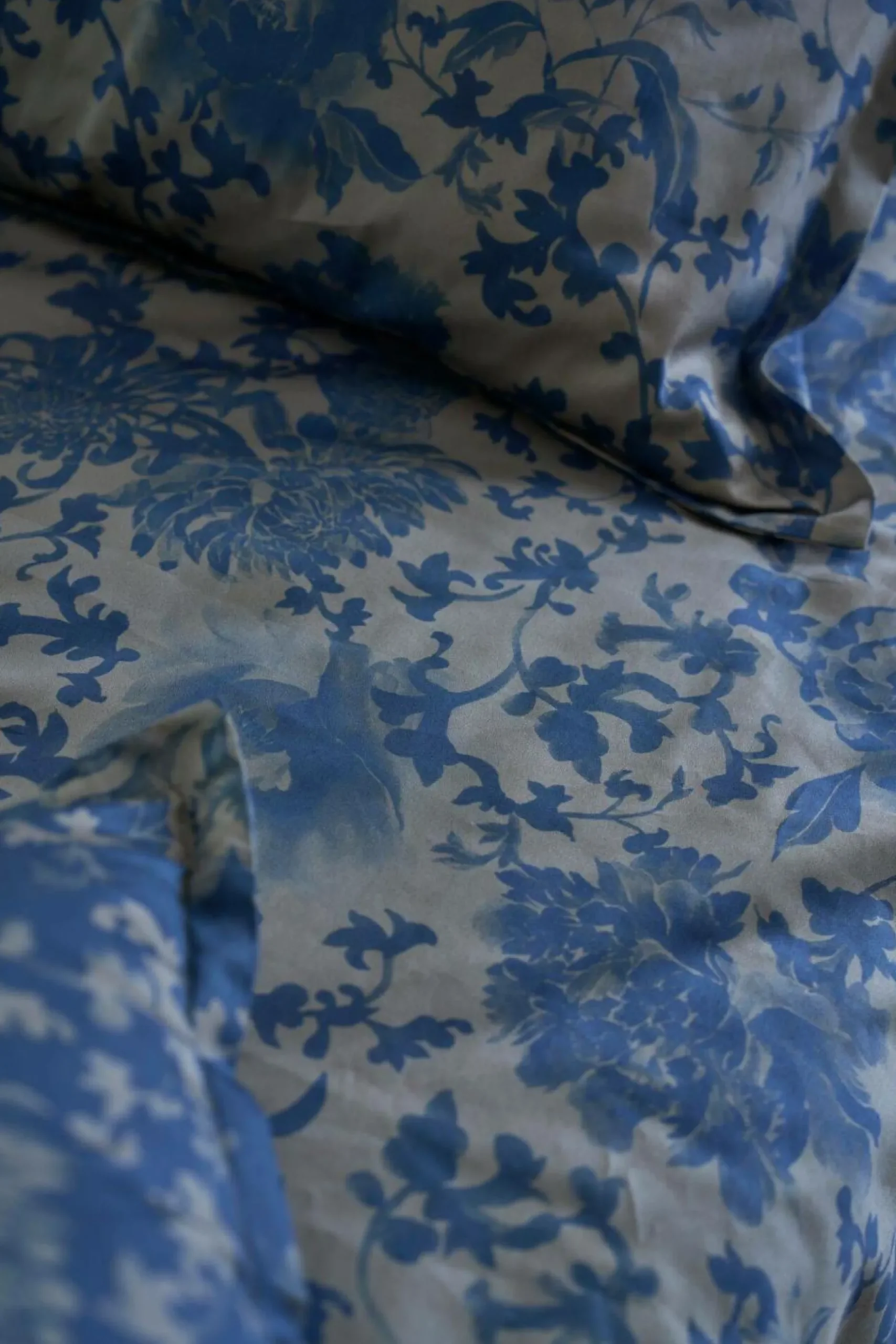 Taies D'Oreiller>Camif Lot de 2 taies d'oreiller satin Shanghai - - 65 x 65 cm Ecorce/Bleu nautique