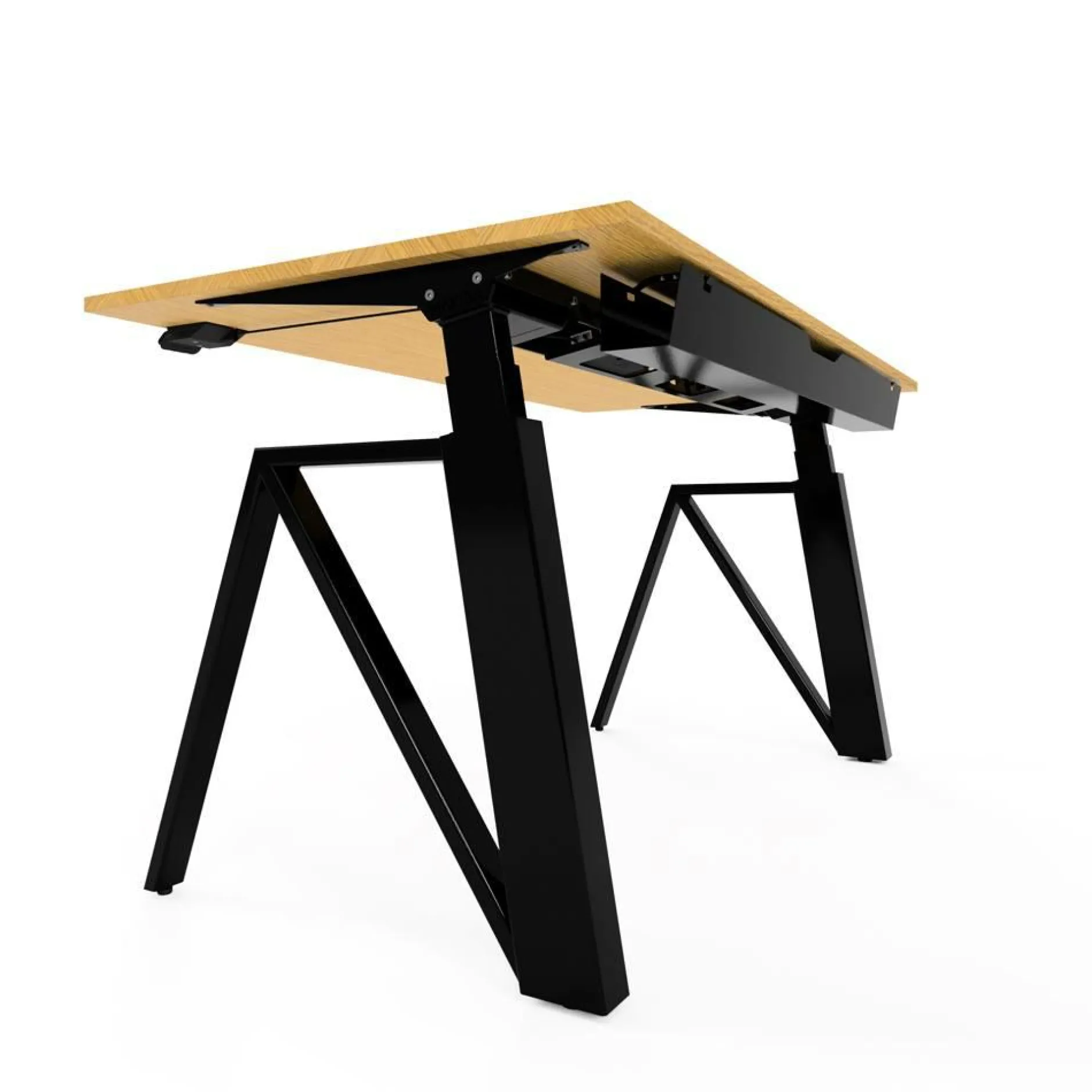 Bureaux>Camif MAKIBA Bureau électrique assis-debout ergonomique Maxime - - Largeur 160 cm Plateau Bois Clair/Pieds Noirs