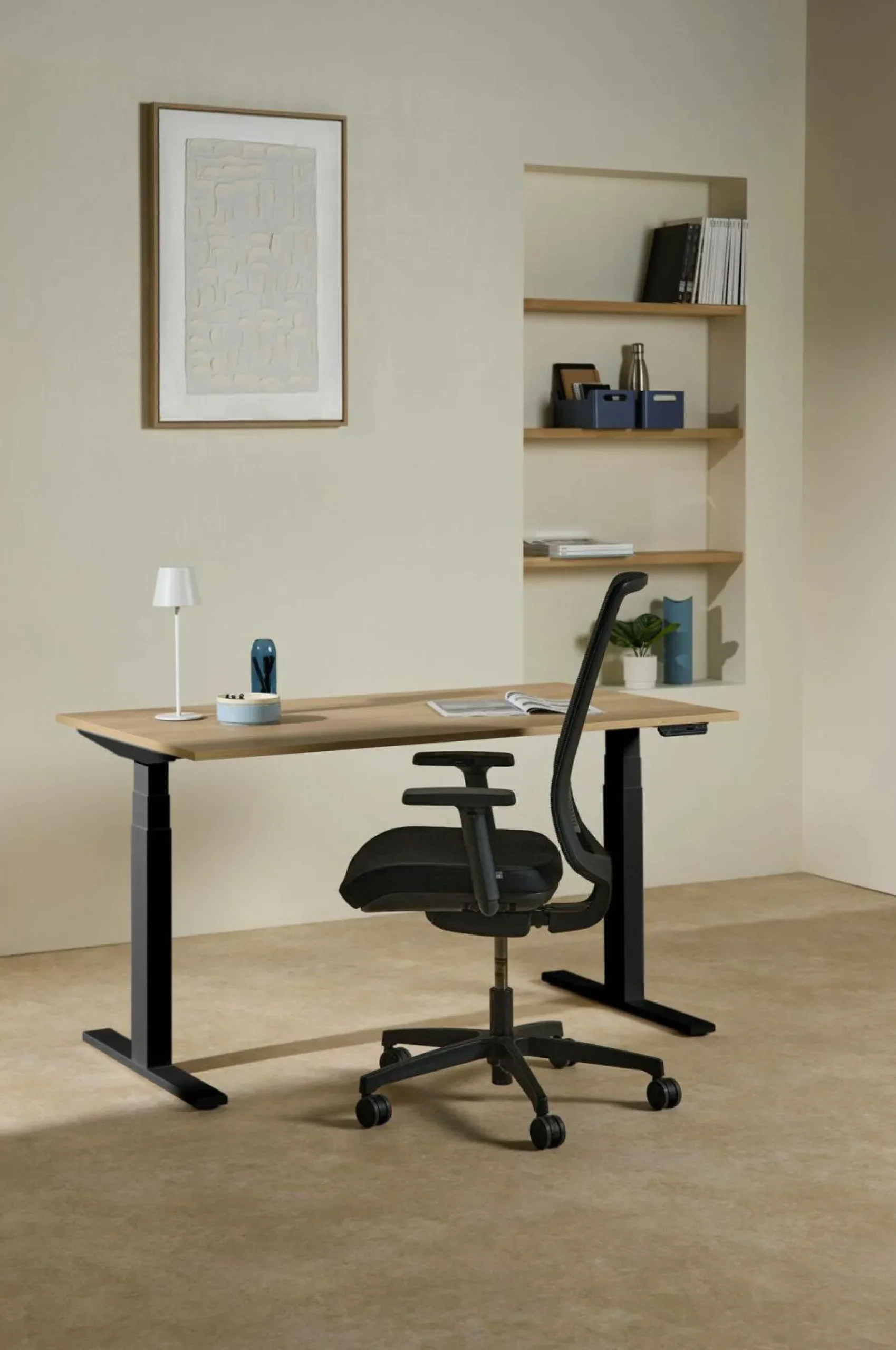 Bureaux>Camif MAKIBA Bureau électrique assis-debout ergonomique Marley - - 120 x 70 cm Plateau Bois Clair/Pieds Noirs