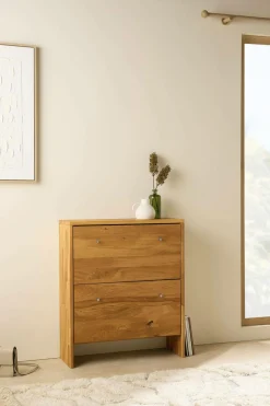 Meubles À Chaussures|Meubles D'Entrée>Camif Meuble à chaussures bois massif 2 tiroirs Cyriel - Chêne Massif