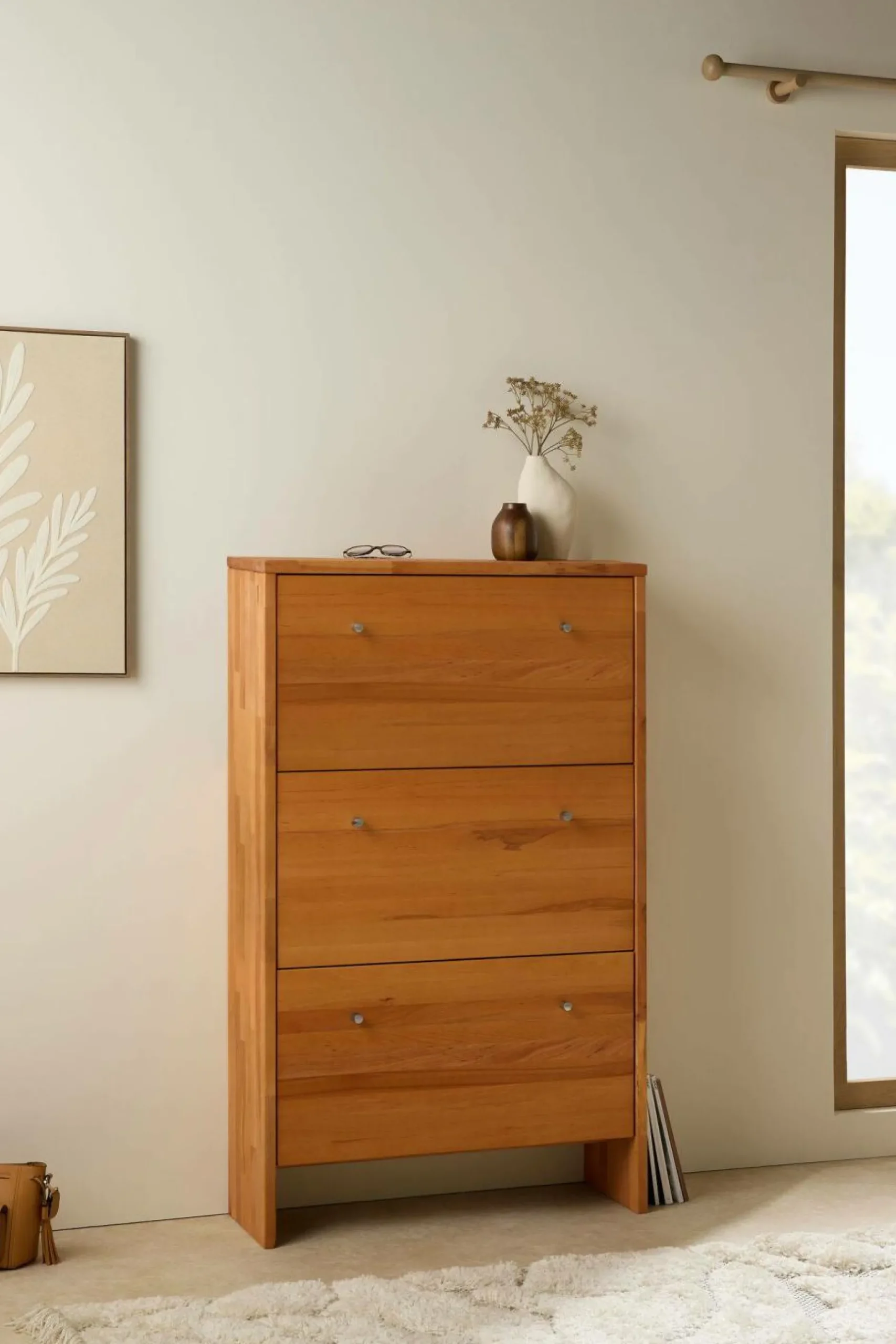 Meubles D'Entrée|Meubles À Chaussures>Camif Meuble à chaussures bois massif 3 tiroirs Cyriel - Hêtre Massif