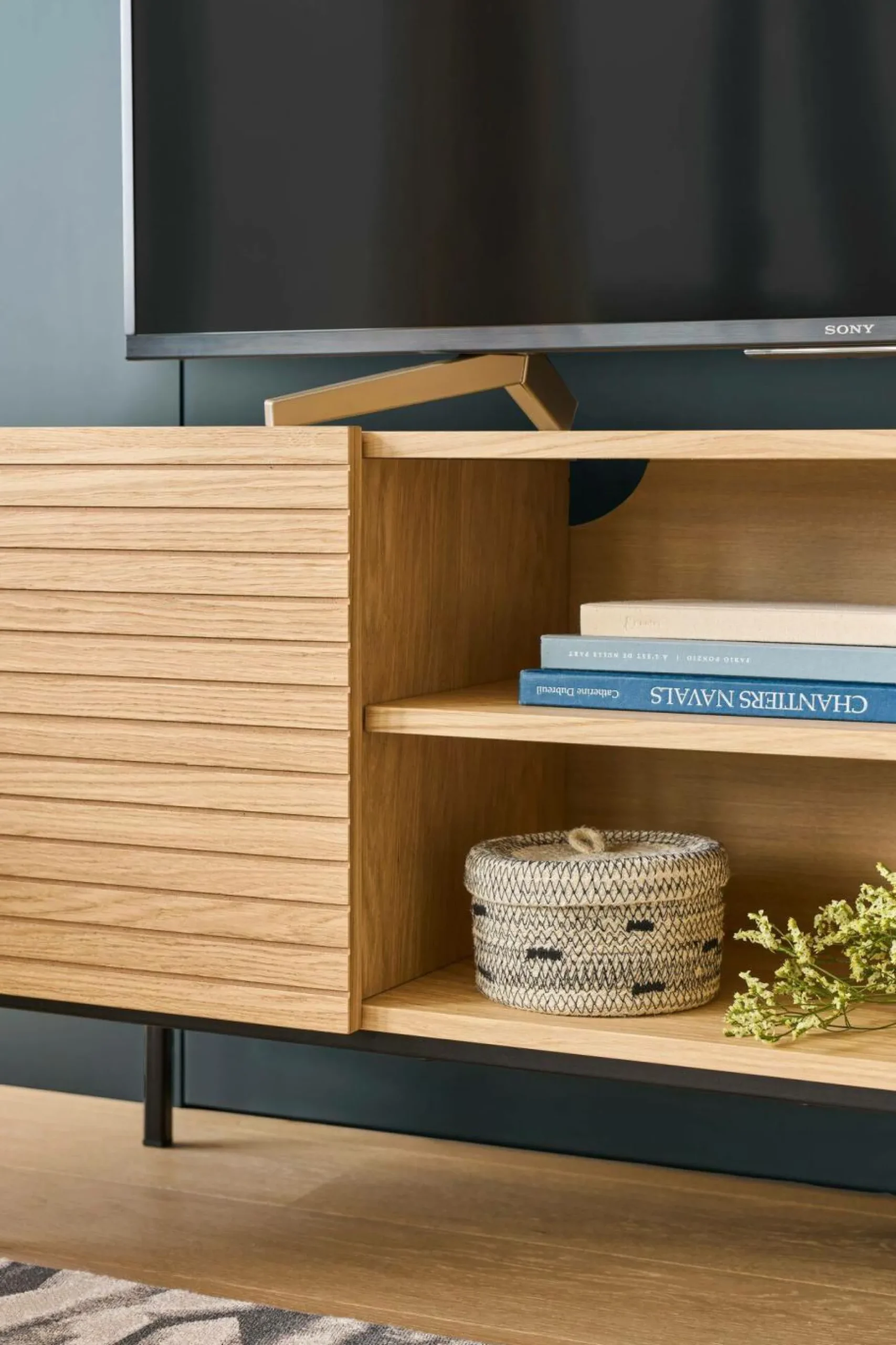 Meubles Tv>Camif Meuble TV 3 portes bois pieds métal Alex