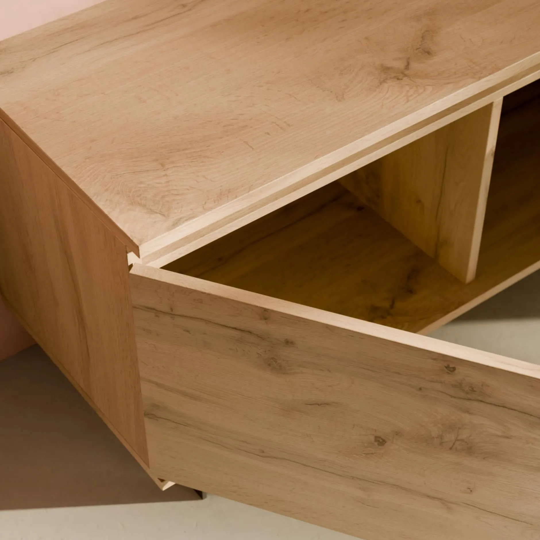 Meubles Tv>Camif Meuble TV 3 portes décor bois Gustavo - Chêne naturel