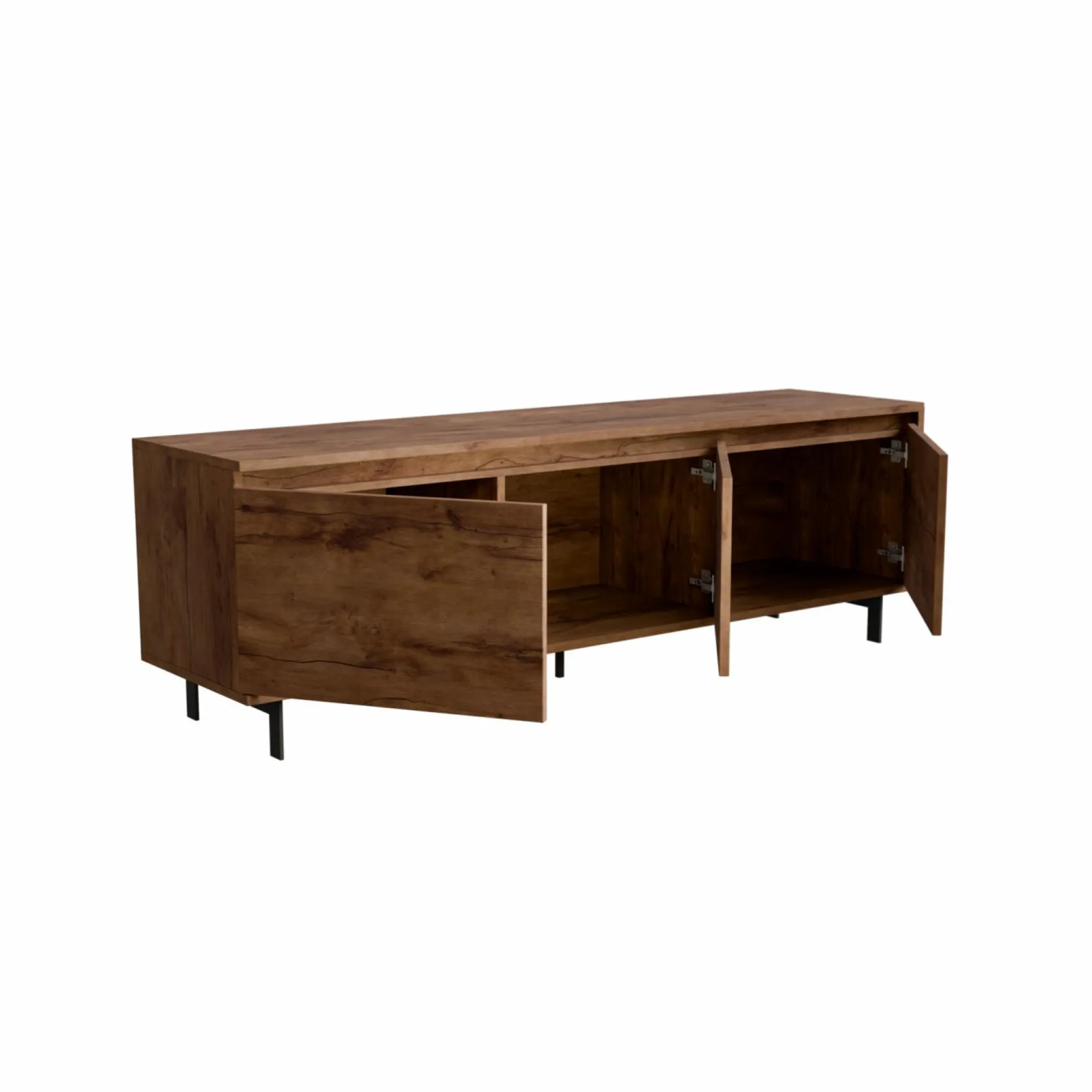 Meubles Tv>Camif Meuble TV 3 portes décor bois Gustavo - Noyer