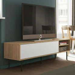 Meubles Tv>Camif Meuble TV Ampère - Chêne/Blanc