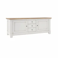 Meubles Tv>Camif Meuble TV bois massif 2 portes 3 tiroirs Embellie - Blanc