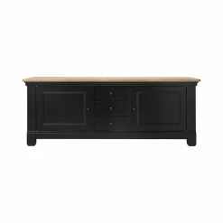 Meubles Tv>Camif Meuble TV bois massif 2 portes 3 tiroirs Embellie - Noir