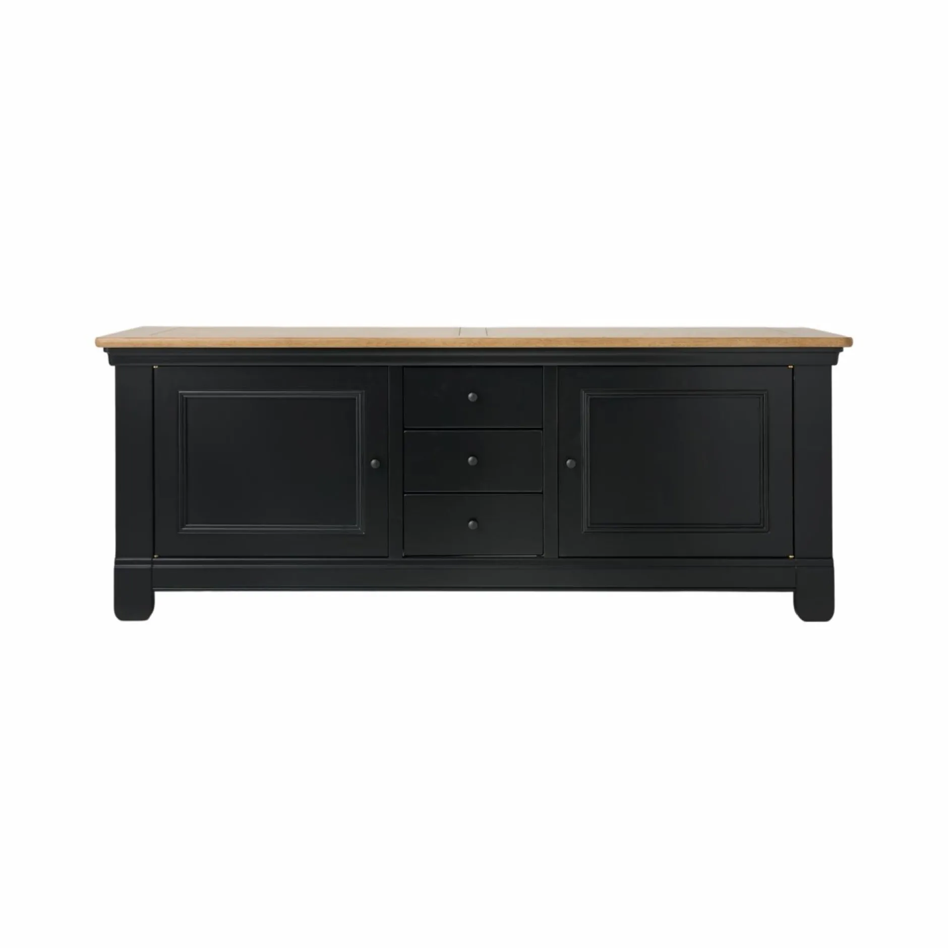 Meubles Tv>Camif Meuble TV bois massif 2 portes 3 tiroirs Embellie - Noir