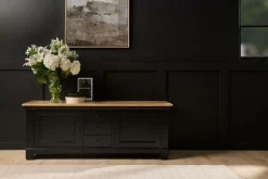 Meubles Tv>Camif Meuble TV bois massif 2 portes 3 tiroirs Embellie - Noir