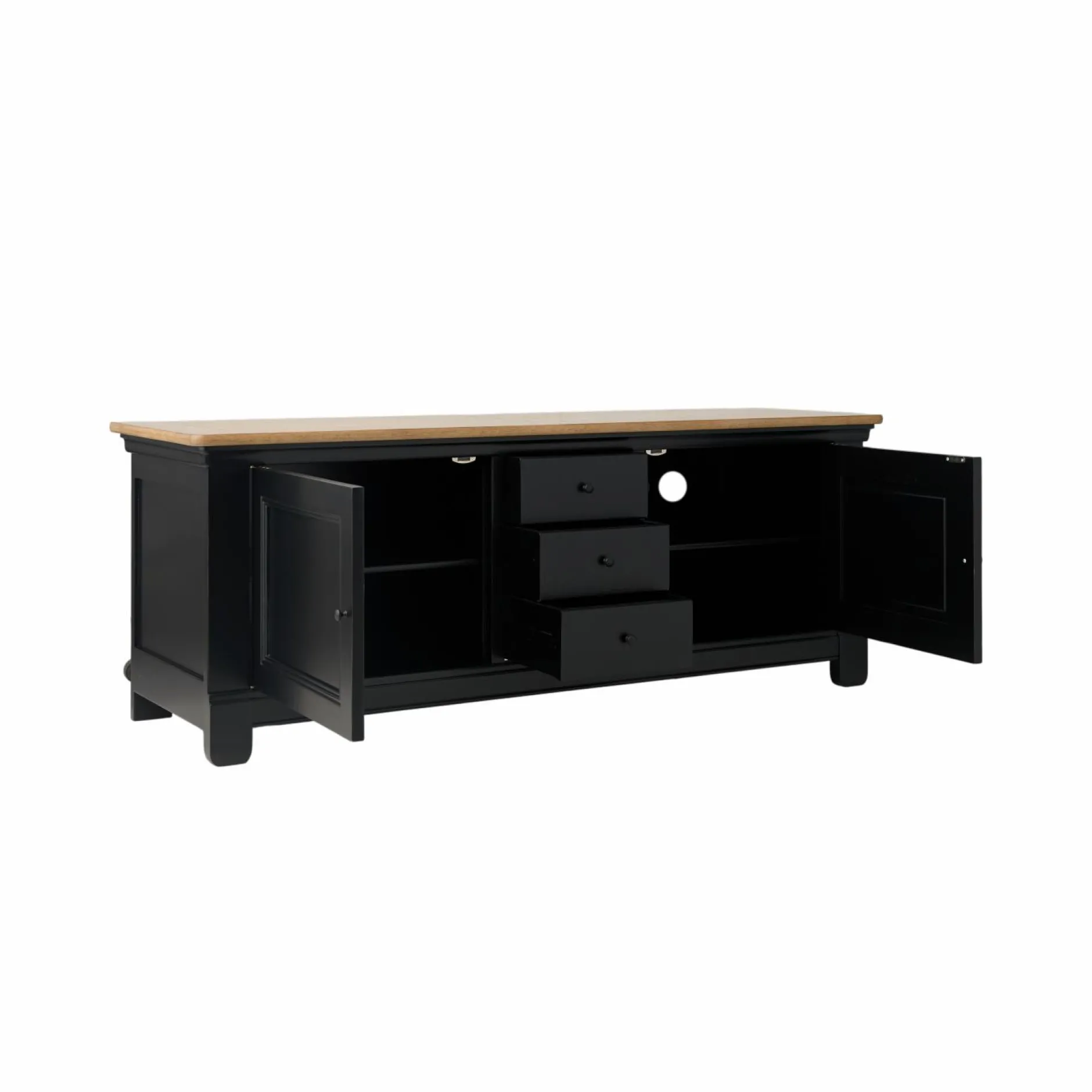 Meubles Tv>Camif Meuble TV bois massif 2 portes 3 tiroirs Embellie - Noir