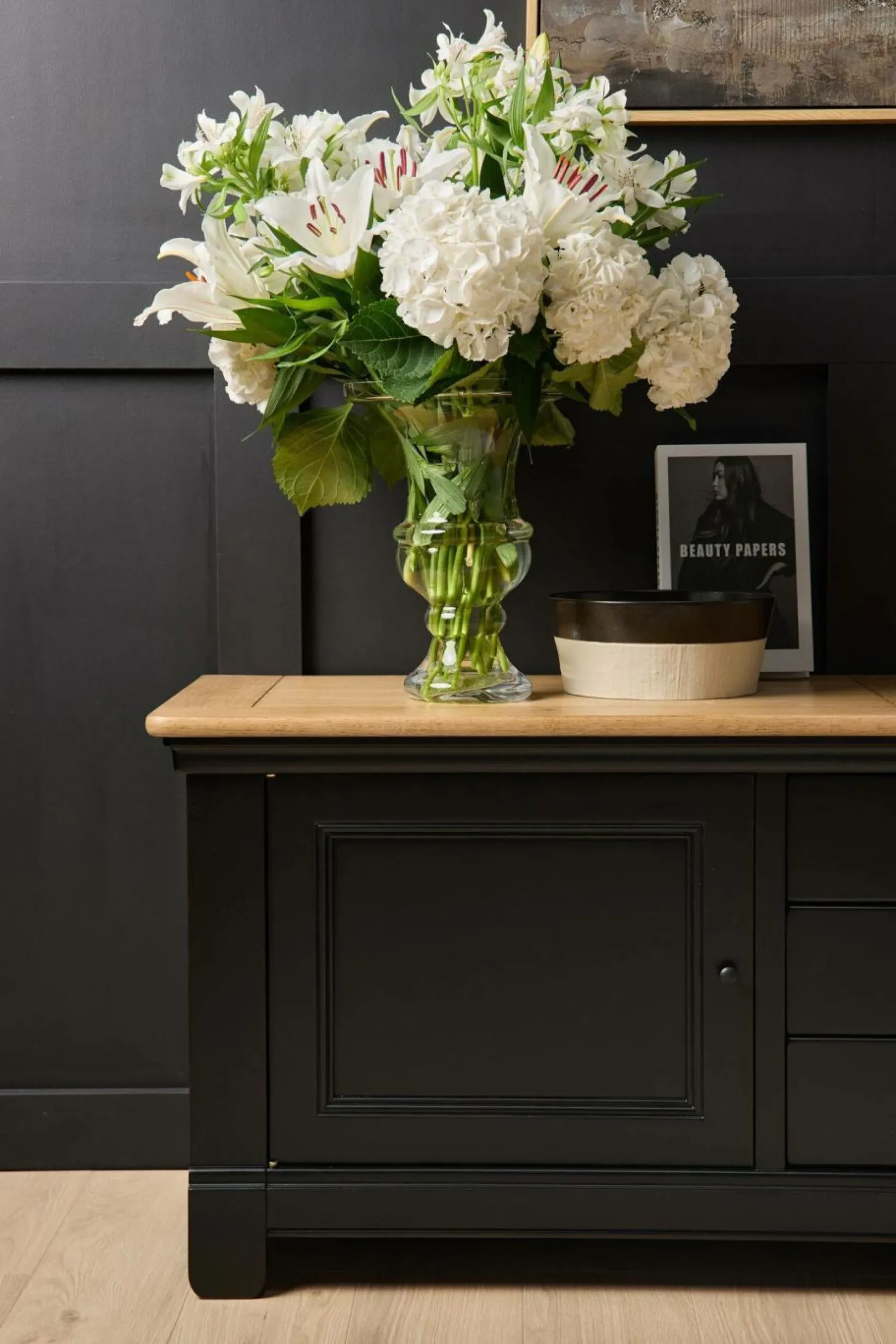 Meubles Tv>Camif Meuble TV bois massif 2 portes 3 tiroirs Embellie - Noir