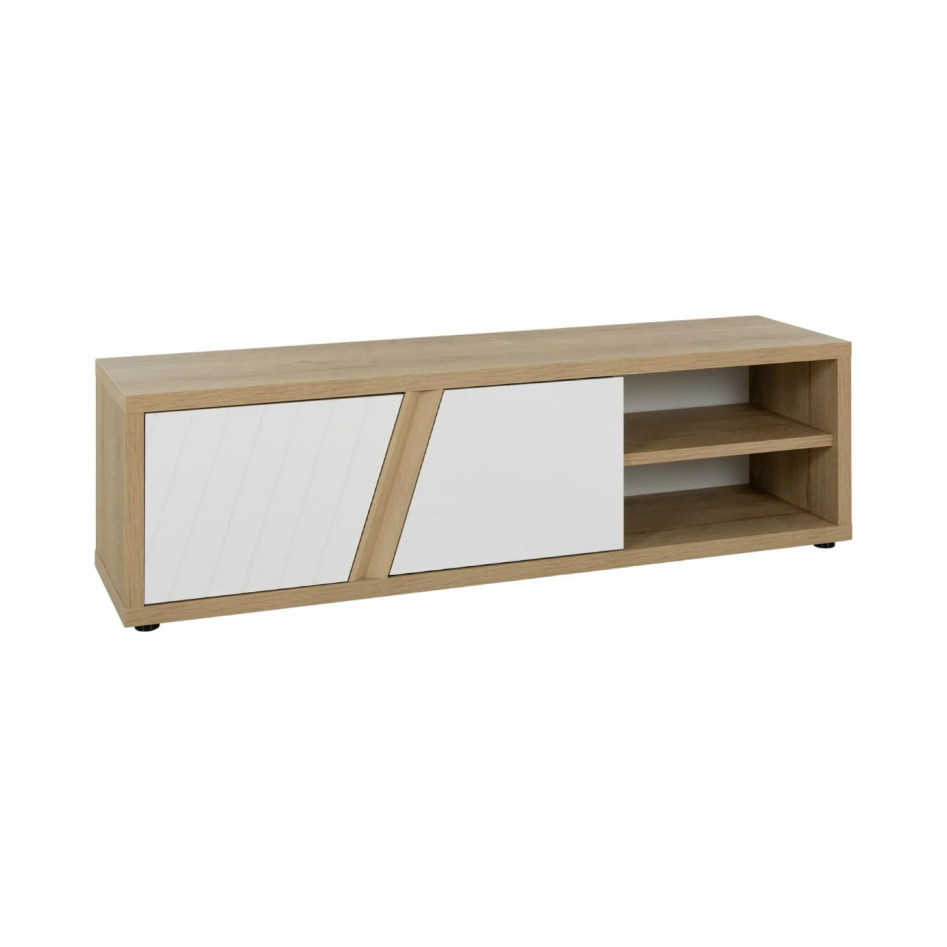 Meubles Tv>Camif Meuble TV décor bois et blanc 2 portes Gustave