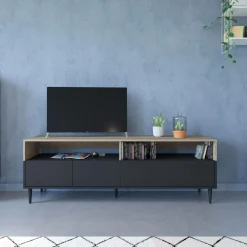 Meubles Tv>Camif Meuble TV Horizon - Chêne/Noir