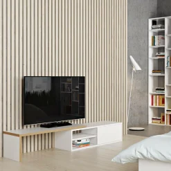 Meubles Tv>Camif Meuble TV Torre - - Placage bois véritable Blanc/Chêne