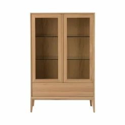 Meubles Vitrines>Camif Meuble vitrine led chêne massif 2 portes 1 tiroir Charles