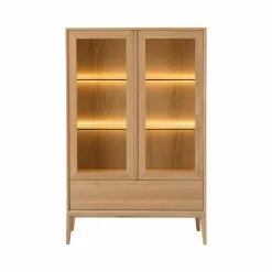 Meubles Vitrines></noscript>Camif Meuble vitrine led chêne massif 2 portes 1 tiroir Charles
